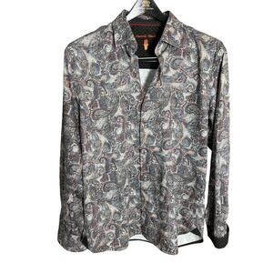 Visconti Black Paisley Button-Down Shirt Men's M Gray Multicolor Designer